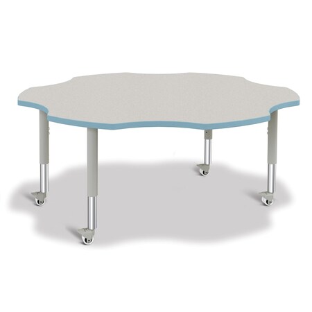 Jonti-Craft Berries Six Leaf Activity Table, 60 in., Mobile, Freckled Gray/Coastal Blue/Gray 6458JCM131